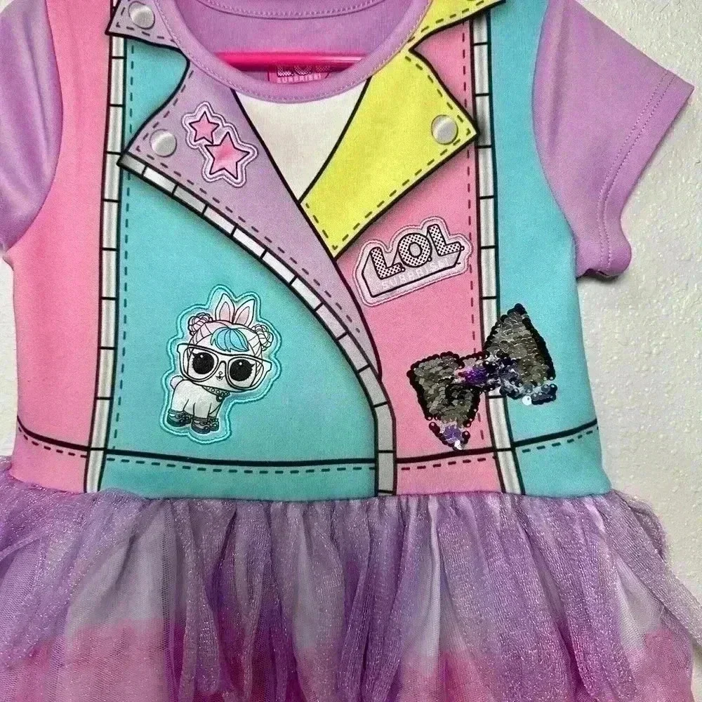 LOL Surprise Girls Dress XS 4/5 Rainbow Tulle Ruffle Jacket Graphic Sparkle